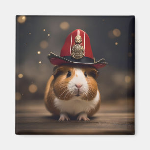 Brown Guinea Pig Wearing A Fireman's Hat, Magnet