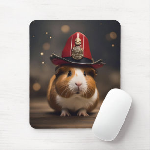 Brown Guinea Pig Wearing A Fireman's Hat, Mouse Pad