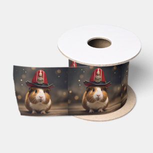 Brown Guinea Pig Wearing A Fireman's Hat, Satin Ribbon