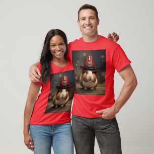 Brown Guinea Pig Wearing A Fireman's Hat, T-Shirt