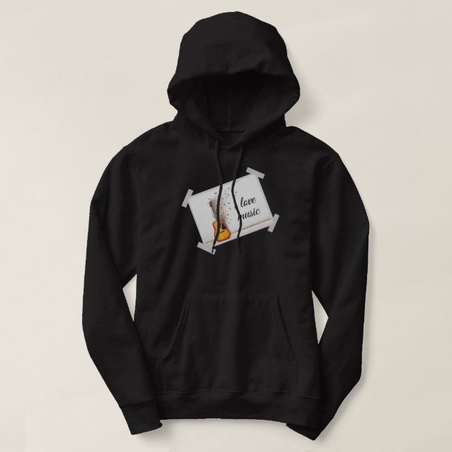 brown guitar music with i love music lettar hoodie (Design Front)