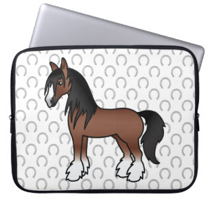 Brown Gypsy Vanner Clydesdale Shire Cartoon Horse Laptop Sleeve