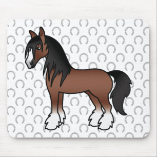 Brown Gypsy Vanner Clydesdale Shire Cartoon Horse Mouse Pad