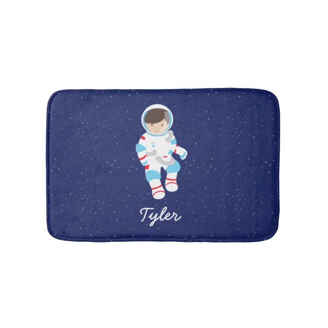 Brown Hair Astronaut in Space Bath Mat (Front)
