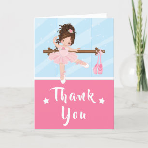 Brown Hair Ballerina Pink Birthday Thank You Card