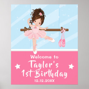 Brown Hair Ballerina Pink Tutu Welcome Sign