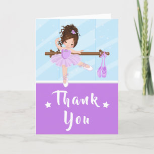 Brown Hair Ballerina Purple Birthday Thank You Car Card