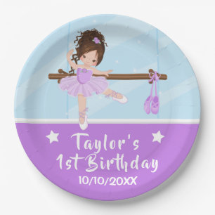 Brown Hair Ballerina Purple Tutu Birthday Paper Pl Paper Plate