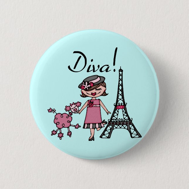 Brown Hair Diva 2 Inch Round Button (Front)