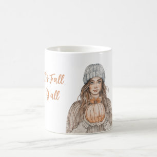 Brown Hair Female Hat Pumpkin It's Fall Y'all Coffee Mug