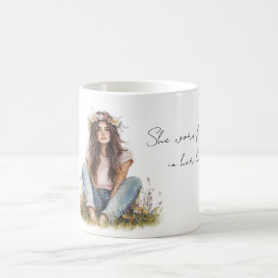Brown Hair Girl Flowers in her Hair Coffee Mug