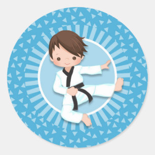 Brown Hair Karate Boy Judo Martial Arts Classic Round Sticker