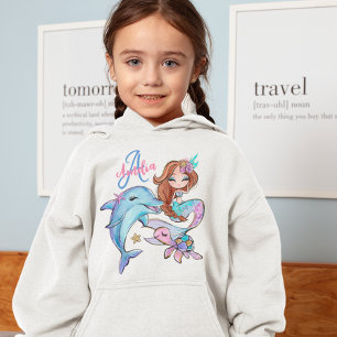 Brown Hair Mermaid Custom Kids Name Pink Girl