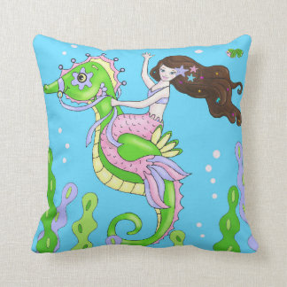 Brown hair mermaid or pink octopus pillow
