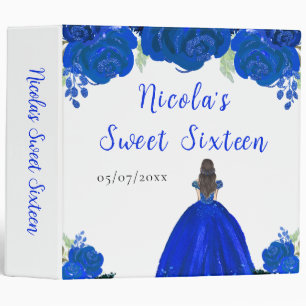 Brown Hair Princess Blue Floral Sweet Sixteen Binder