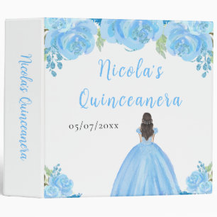 Brown Hair Princess Blue Quinceanera Photo Album Binder