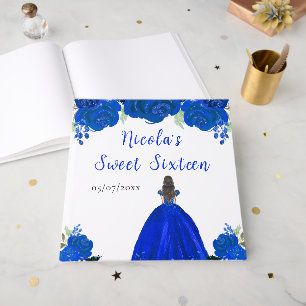 Brown Hair Princess Blue Sweet Sixteen Guest Book