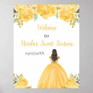 Brown Hair Princess Gold Sweet Sixteen Welcome Poster