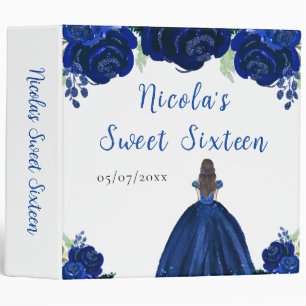 Brown Hair Princess Navy Floral Sweet Sixteen Binder