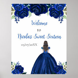 Brown Hair Princess Navy Sweet Sixteen Welcome Poster
