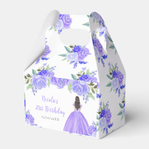 Brown Hair Princess Purple Floral Birthday Party Favor Box