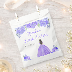 Brown Hair Princess Purple Floral Sweet Sixteen  Favour Bag
