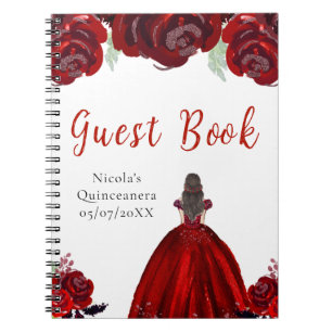 Brown Hair Princess Red Quinceanera Guest Book