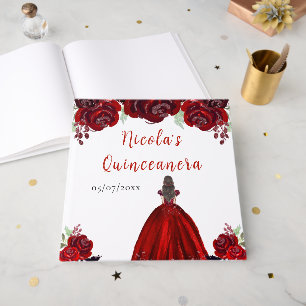 Brown Hair Princess Red Quinceanera Guest Book