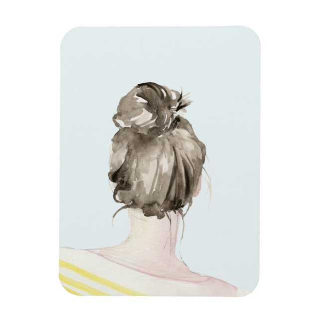 Brown Hair Top Knot Bun Magnet (Vertical)