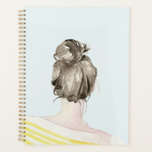 Brown Hair Top Knot Bun Planner
