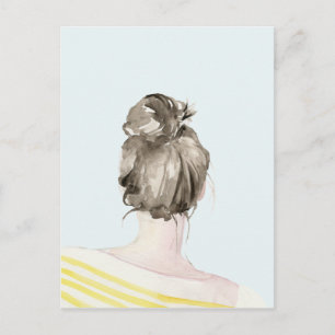 Brown Hair Top Knot Bun Postcard