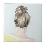 Brown Hair Top Knot Bun Tile<br><div class="desc">Top Knot Sailor Stripes I by Jennifer Paxton Parker. | 138995GG</div>