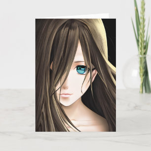 Brown Haired Blue Eyed Anime Girl Card