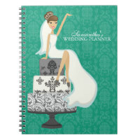 Brown Haired Bride on Wedding Cake {emerald}