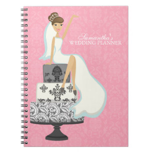 Brown Haired Bride on Wedding Cake {pink} Notebook