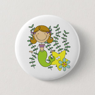 Brown Haired Mermaid 2 Inch Round Button