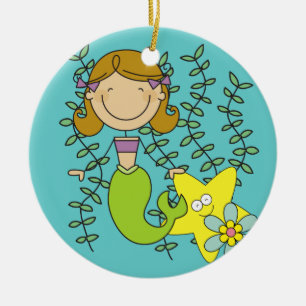 Brown Haired Mermaid Ceramic Ornament