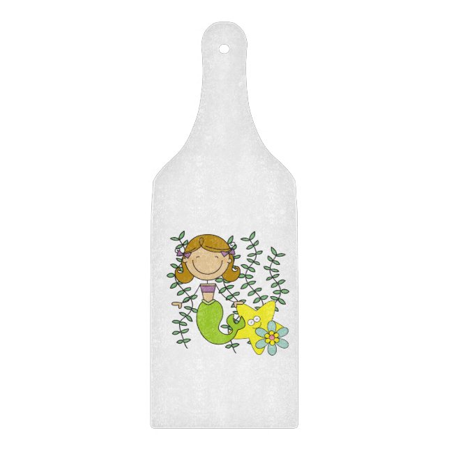 Brown Haired Mermaid Cutting Board (Front)