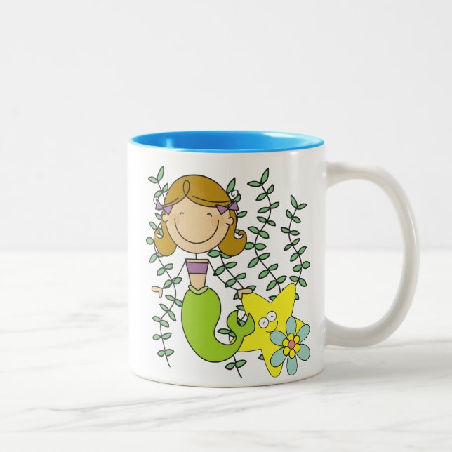 Brown Haired Mermaid Two-Tone Coffee Mug (Right)