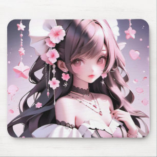 Brown Haired Mermaid With Pink Flowers in Her Hair Mouse Pad