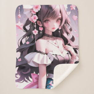 Brown Haired Mermaid With Pink Flowers in Her Hair Sherpa Blanket