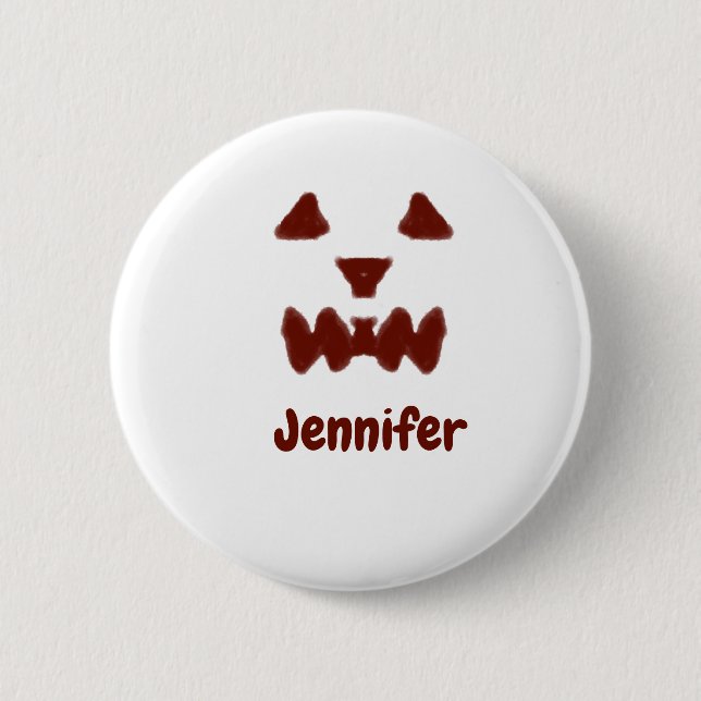 Brown Halloween scary face fall add name modern re 2 Inch Round Button (Front)