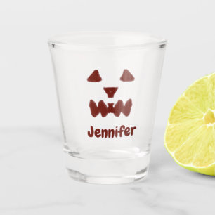Brown Halloween scary face fall add name modern re Shot Glass