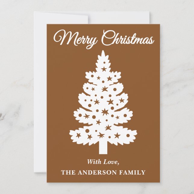 Brown Handwritten Script Christmas Tree Holiday Card (Front)