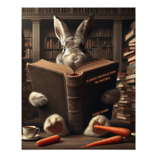 Brown Hare Easily Distracted by Books! Poster