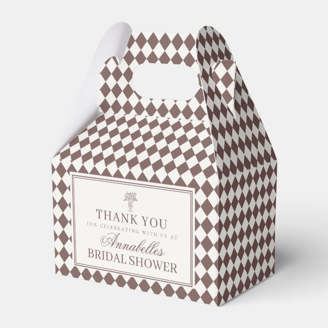 Brown Harlequin Checkered Bridal Shower Favor Box (Front Side)