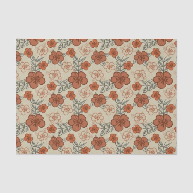Brown Hawaiian Hibiscus Pattern Tissue Paper (Front)