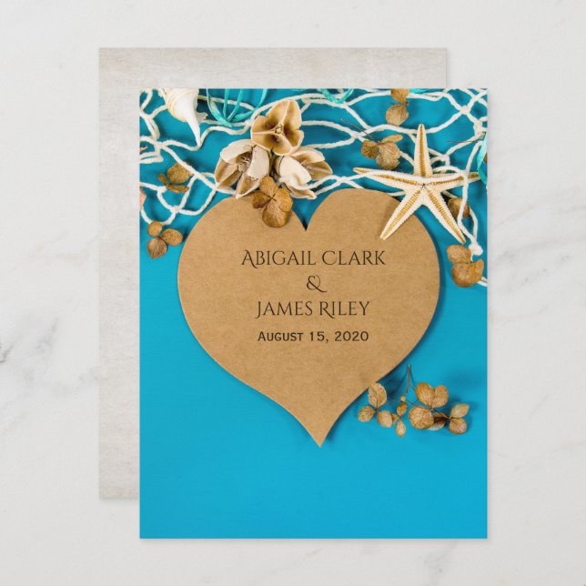 brown heart and starfish wedding invitation (Front/Back)