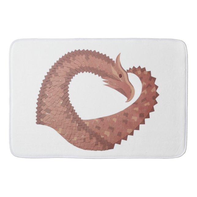 Brown heart dragon on white bath mat (Front)