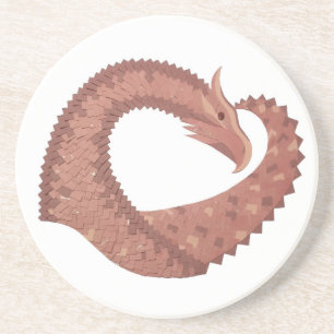 Brown heart dragon on white coaster